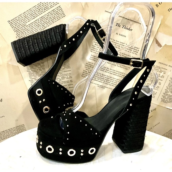 Anthropologie Castaner Fruamba Studded Heel Platform Sandal Black